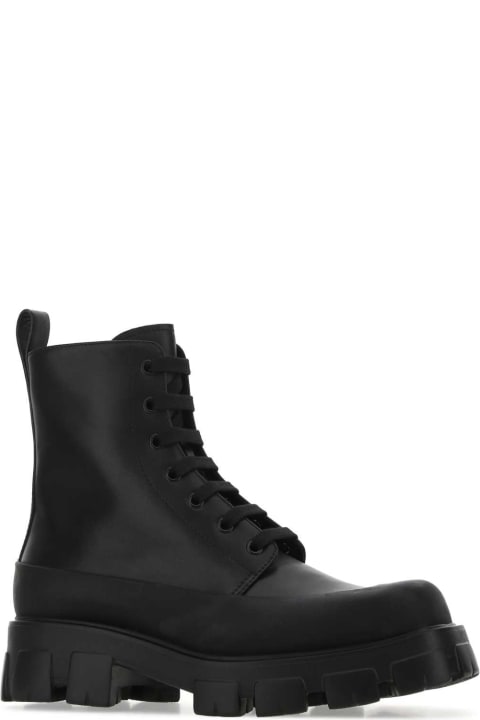 メンズ シューズ Prada Black Leather Ankle Boots