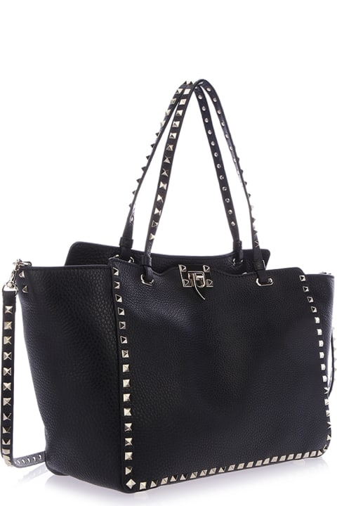 Valentino Garavani Bags for Women Valentino Garavani Rockstud Medium Tote In Black Calf Leather