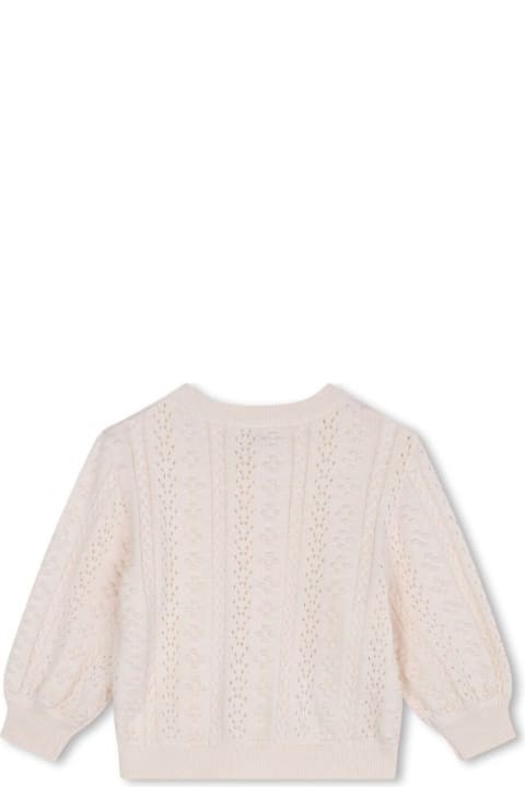 Topwear for Baby Boys Chloé White Crewneck Cardigan With Logo Lettering On The Front In Cotton And Wool Blend Baby