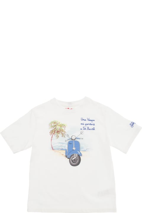 Fashion for Baby Boys MC2 Saint Barth White T-shirt With Vespa Embroidery In Cotton Baby