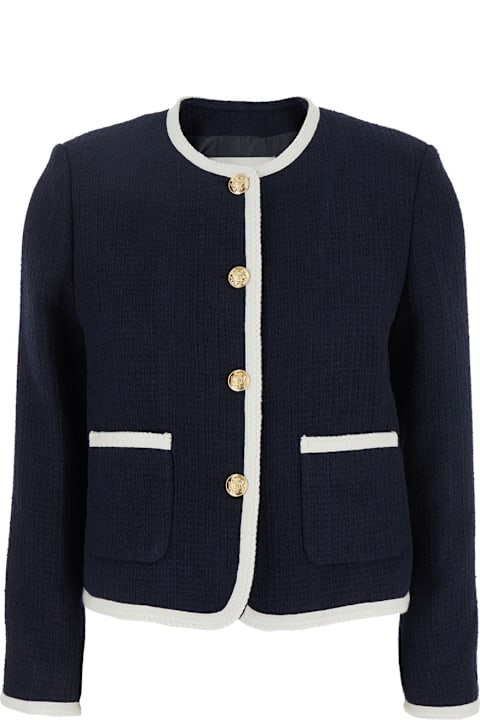 Dunst Coats & Jackets for Women Dunst Blue Jacket With Round Neck And Front Jewel Button Cllosure In Cotton Blend Woman