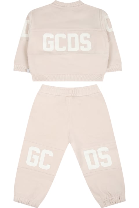 Bottoms for Baby Girls GCDS Mini Beige Tracksuit For Babykids With Logo