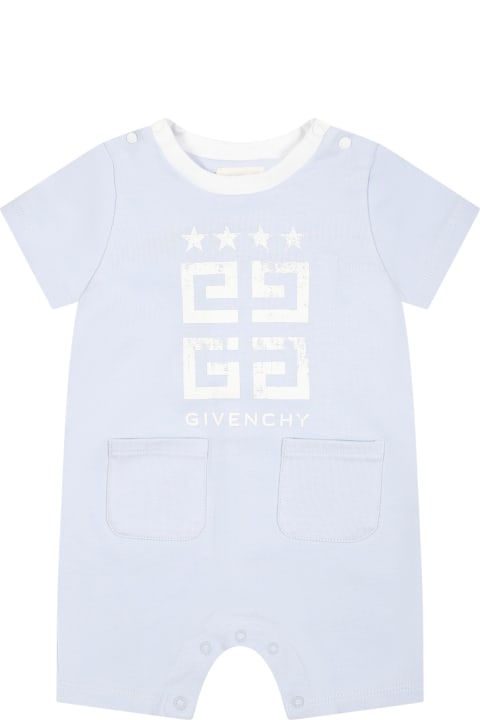 Givenchy Clothing for Baby Girls Givenchy Light Blue Romper For Baby Boy With Logo
