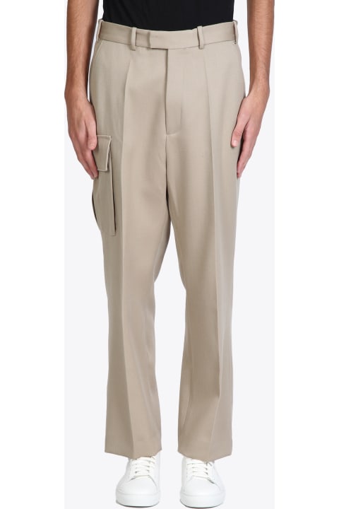 Relaxed Cargo Wool Trousers With A Cropped Leg Beige wool tailored cargo pant - Jax