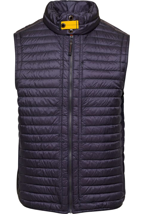 'gino' Blue Padded And Quilted Vest With Zip In Polyamide Man