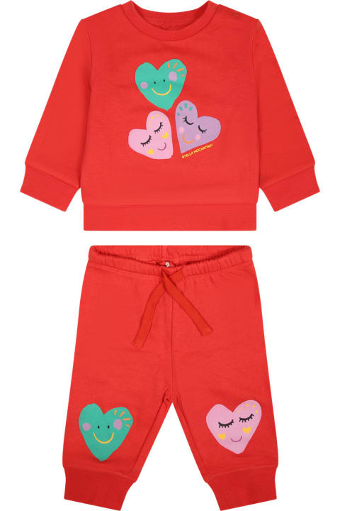 Bottoms for Baby Boys Stella McCartney Kids Red Set For Baby Girl With Multicolor Hearts
