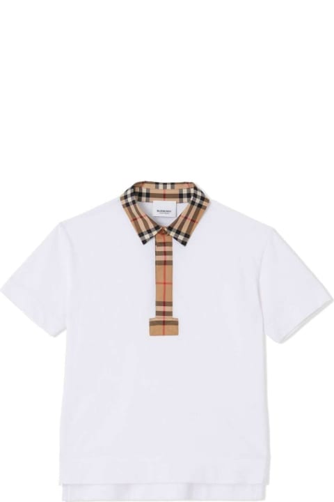Burberry for Kids Burberry White Polo Shirt With Vintage Check Motif And Logo In Cotton Baby