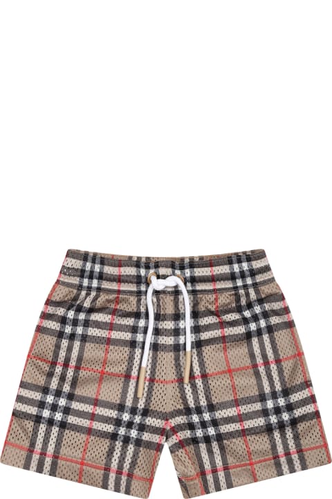 Burberryのベビーボーイズ Burberry Beige Sports Shorts For Baby Boy With Iconic Vintage Check