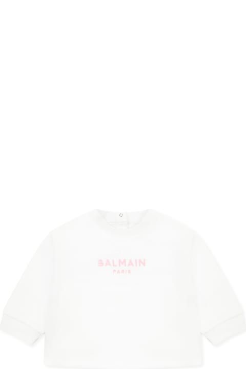 Balmain Sweaters & Sweatshirts for Baby Girls Balmain White Sweatshirt For Baby Girl With Logo