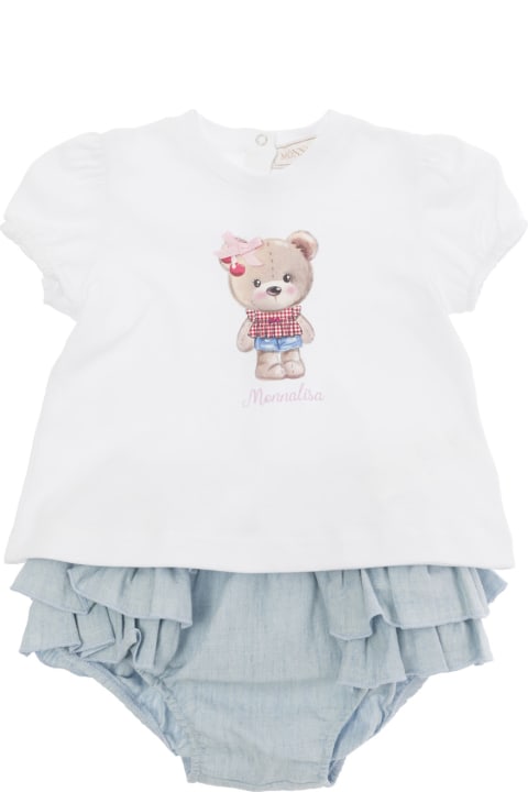 ベビーガールズ Monnalisaのボディスーツ＆セットアップ Monnalisa Light Blue And White T-shirt And Culottes Set In Cotton Baby