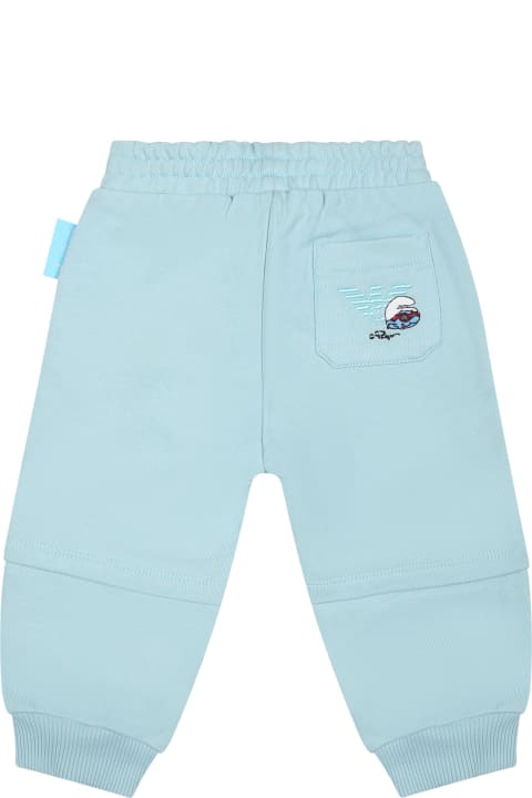 Bottoms for Baby Girls Emporio Armani Light Blue Trousers For Baby Boy With Smurf