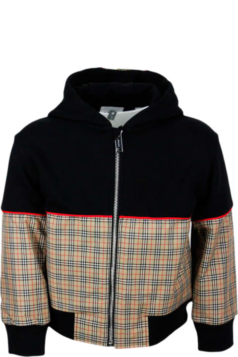 Burberry Sweaters & Sweatshirts for Boys Burberry Sweatshirt With Zip And Hood In Terry-effect Cotton With Pattern And Check Inserts