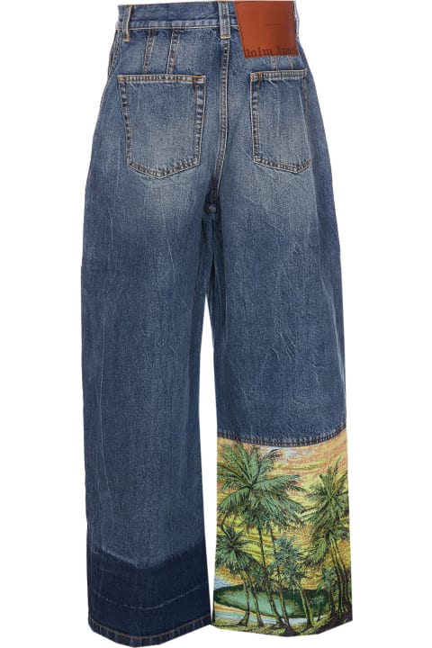 Palms Sunrise Wide Leg Jeans in Blue - Palm Angels
