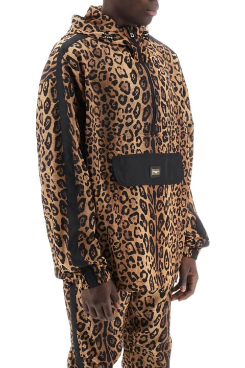 Dolce & Gabbana Coats & Jackets for Men Dolce & Gabbana Leopard-printed Logo Plaque Hooded Jacket