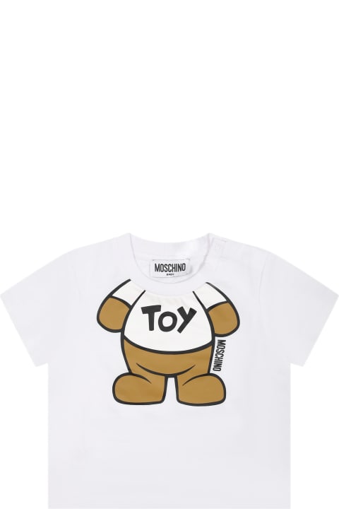 Moschino for Kids Moschino White T-shirt For Babies With Teddy Bear