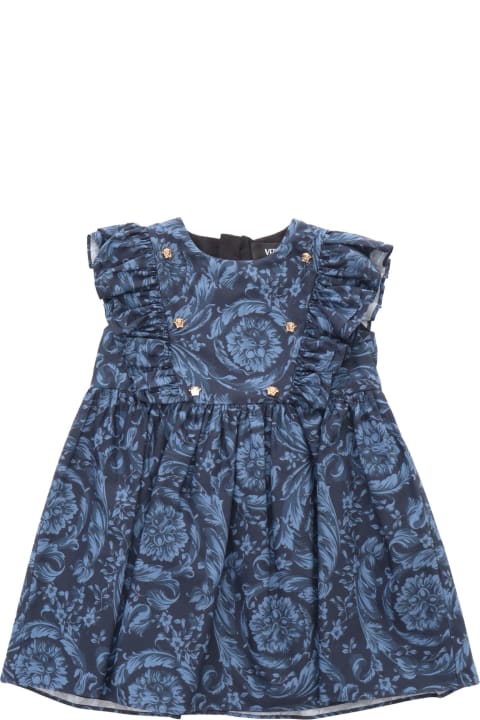 Dresses for Baby Girls Versace Blue Dress With Baroque Print