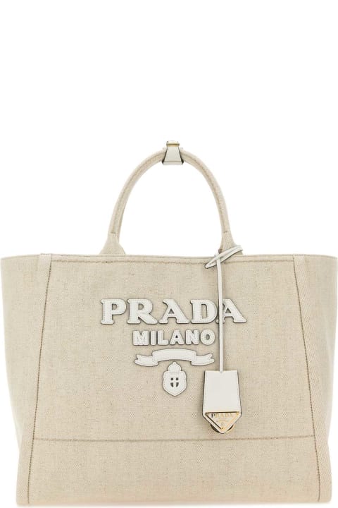 Prada for Women Prada Sand Canvas Shopping Bag