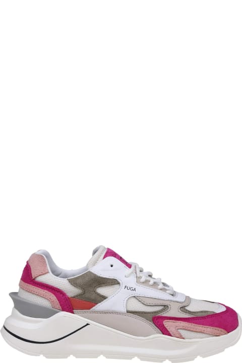 ウィメンズ D.A.T.E.のスニーカー D.A.T.E. Fuga Sneakers In White/fuchsia Leather And Suede