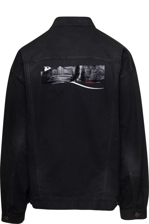 Oversized Black Jacket With Obscured Logo In Cotton Denim Man