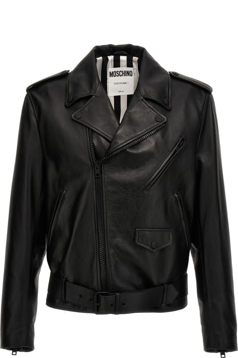 Coats & Jackets for Men Moschino 'in Love We Trust' Leather Jacket