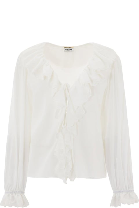 Sale for Women Saint Laurent Broderie Anglaise Frilled Tie Blouse