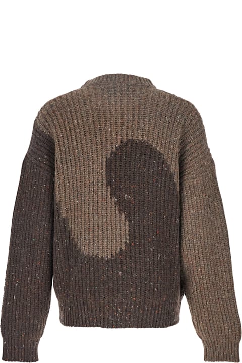 ERL Sweaters for Men ERL Brown Knit Crewneck Sweater With Bicolor Motif In Wool Blend Man