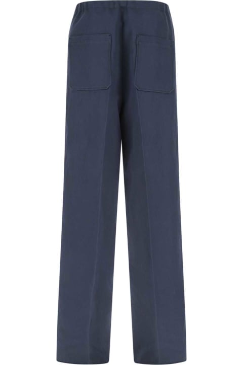 Zegna Pants for Men Zegna Navy Blue Cotton Blend Wide-leg Pant