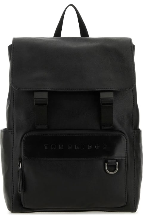 Black Leather Damiano Backpack