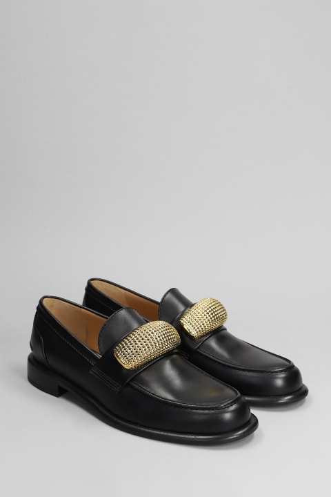 J.W. Anderson Flat Shoes for Women J.W. Anderson Pop Corn Macassin Loafers In Black Leather