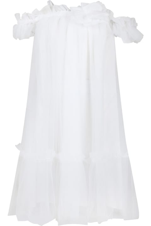 Ermanno Scervino Juniorのガールズ Ermanno Scervino Junior White Dress For Girl With Flower