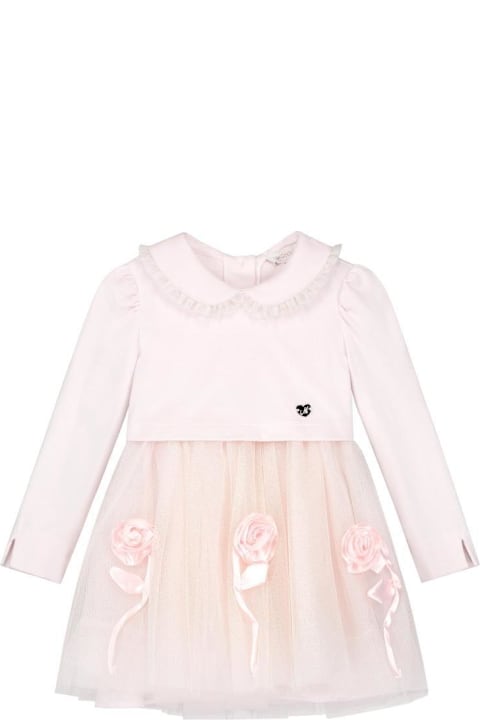 Monnalisa for Kids Monnalisa Flower Appliqué Glitter Dress