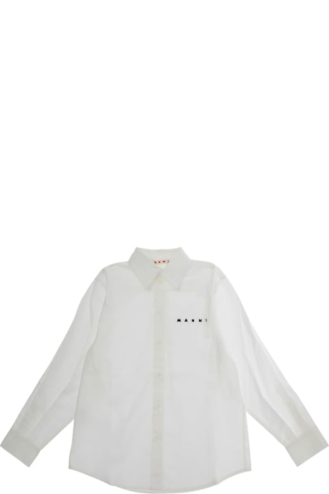 Homeware Marni White Shirt With Classic Collar And Logo In Cotton Boy