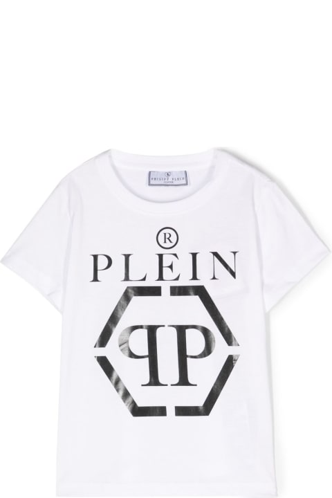 Philipp Plein T-shirt Bianca Skull In Jersey Di Cotone Bambino