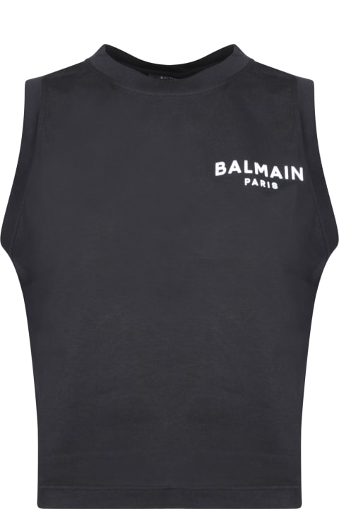 ウィメンズ Balmainのトップス Balmain Balmain Black And White Top With Logo Detail