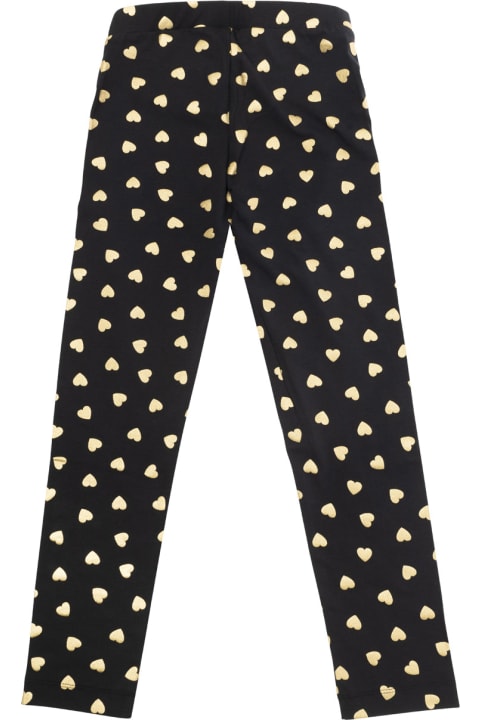 Moschino Bottoms for Girls Moschino Black Leggings With All-over Heart Print In Stretch Cotton Girl