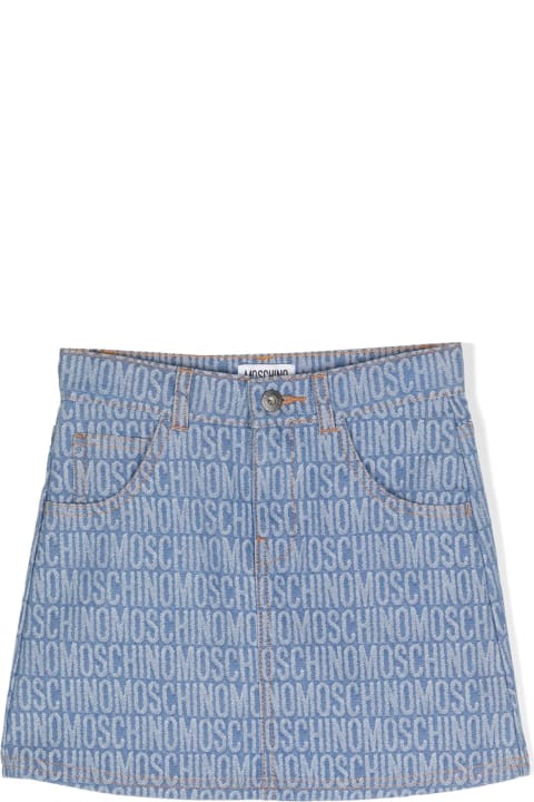 Fashion for Girls Moschino Blue Denim Mini Skirt With All-over Logo