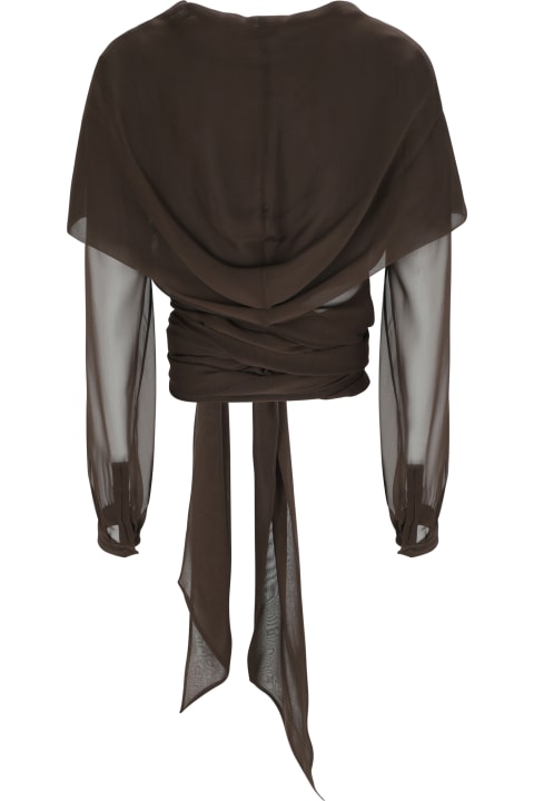 Saint Laurent Clothing for Women Saint Laurent Silk Muslin Crepe Hooded Wrap Blouse