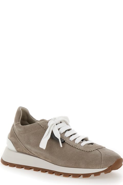 Sneakers for Women Brunello Cucinelli Beige Low Top Sneakers With Rubber Sole In Suede Woman