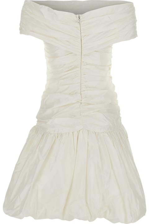 Homeware Rotate by Birger Christensen White Off-shoulder Mini Dress With Gathered Design In Silk Woman