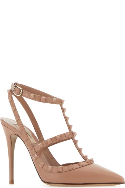 High-Heeled Shoes for Women Valentino Garavani Powder Pink Leather Rockstud Pumps