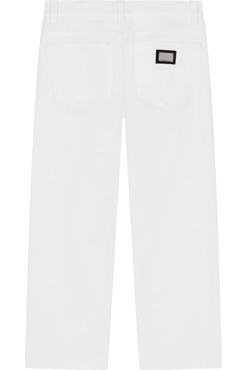 Bottoms for Girls Dolce & Gabbana 5 Pocket White Denim Trousers With Tears