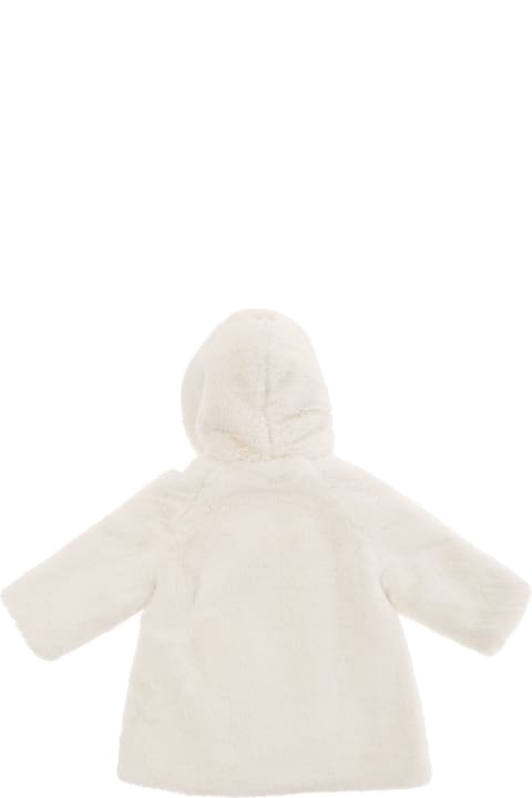 Il Gufo Coats & Jackets for Baby Girls Il Gufo White Hooded Coat With Buttons In Faux Fur Baby