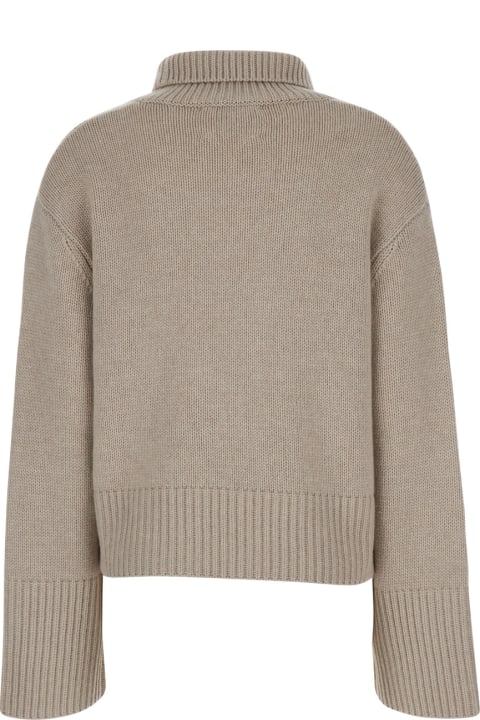 Lisa Yang ملابس علوية لـ السيدات Lisa Yang 'fleur' Beige High Neck Sweater In Cashmere Woman