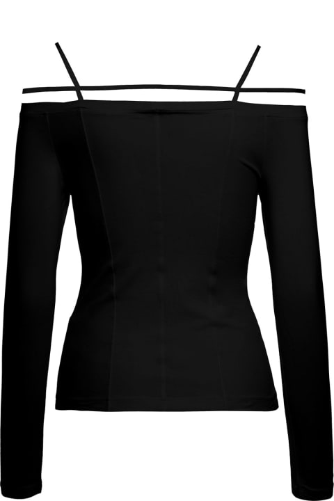 'sierra' Black Long-sleeve Top With Logo Detail In Jersey Woman