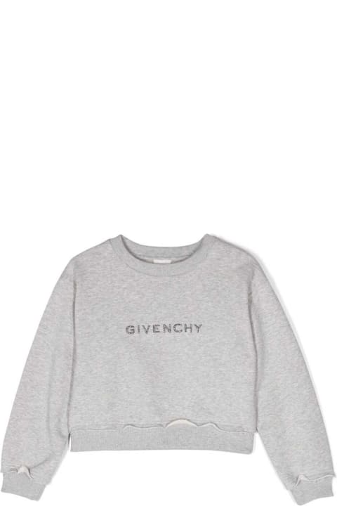 Givenchy for Girls Givenchy Grey Cropped Sweatshirt With Glitter Logo Print And '4g' Motif In Cotton Girl