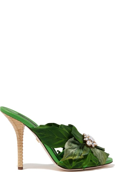 Dolce & Gabbana for Women Dolce & Gabbana Keira Jungle Leaf Satin Mules