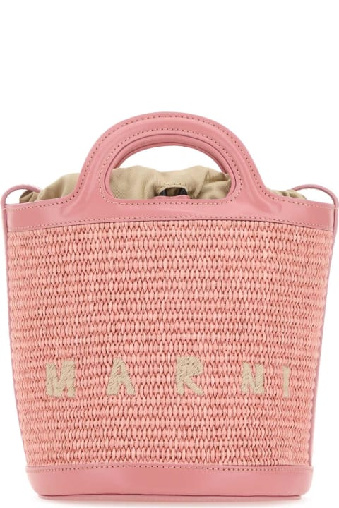 Marni Bags for Women Marni Pink Leather And Raffia Tropicalia Bucket Bag