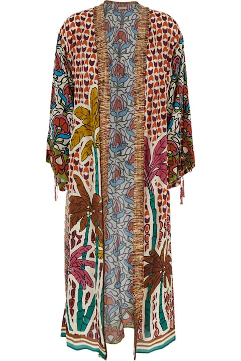 Anjuna Clothing for Women Anjuna 'megan' Multicolor Kimono With Drawstring Cuffs And All-over Print In Viscose Woman
