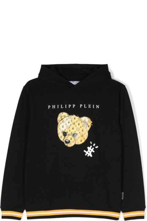 Philipp Plein Junior Sweaters & Sweatshirts for Boys Philipp Plein Junior Philipp Plein Felpa Nera Teddy Bear In Cotone Con Cappuccio Bambino