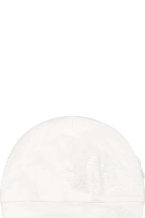 ベビーガールズ Monnalisaのアクセサリー＆ギフト Monnalisa White Hat For Baby Girl With Logo